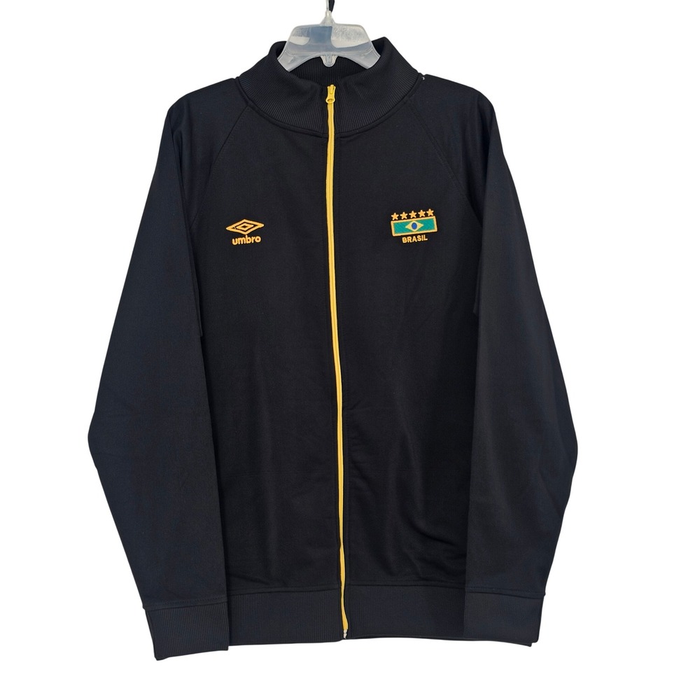 Umbro Brazil Soccer Track Jacket L Black Yellow Full Zip Travel Athleisure